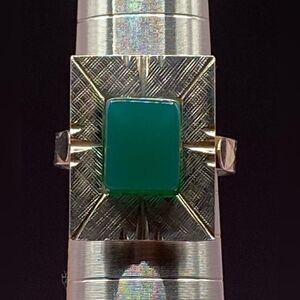 Vintage 925 Sterling Silver Modernist Ring Green Square Cabochon 7.5 Geometric